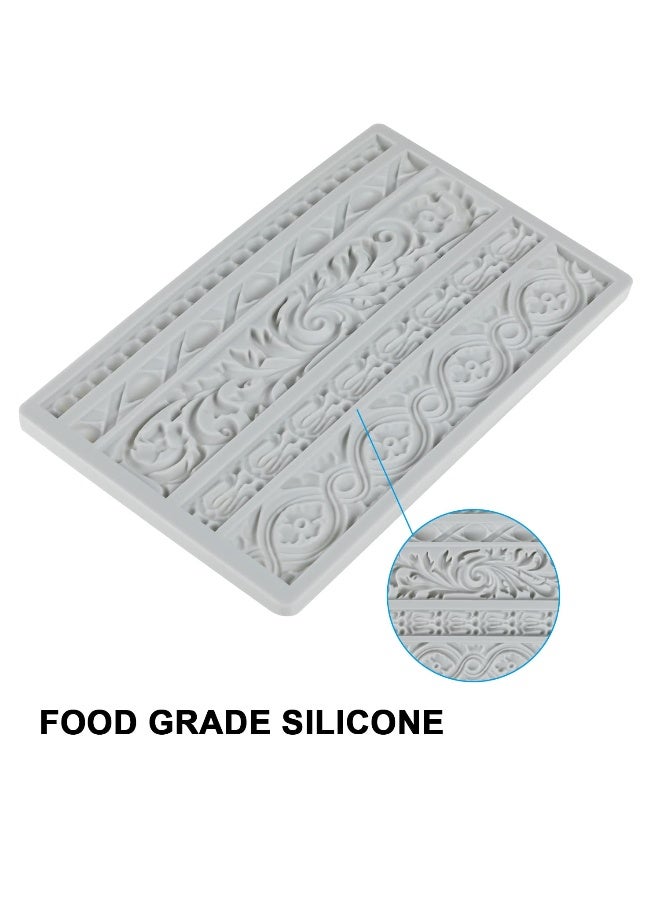 Neepanda DIY Baroque Scroll Relief Cake Border Silicone Molds, Baroque Style Curlicues Scroll Lace Fondant Silicone Mold, European Frame Cake Decorating Tools, Relief Flower Lace Mould Mat(Gray) - Image 5