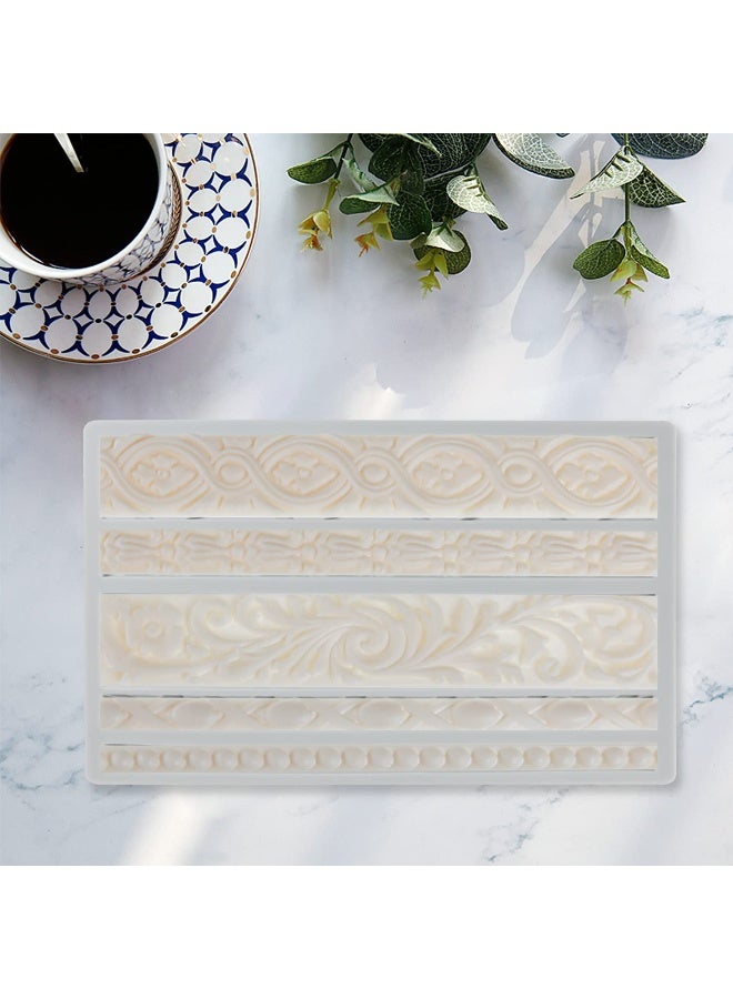 Neepanda DIY Baroque Scroll Relief Cake Border Silicone Molds, Baroque Style Curlicues Scroll Lace Fondant Silicone Mold, European Frame Cake Decorating Tools, Relief Flower Lace Mould Mat(Gray) - Image 2