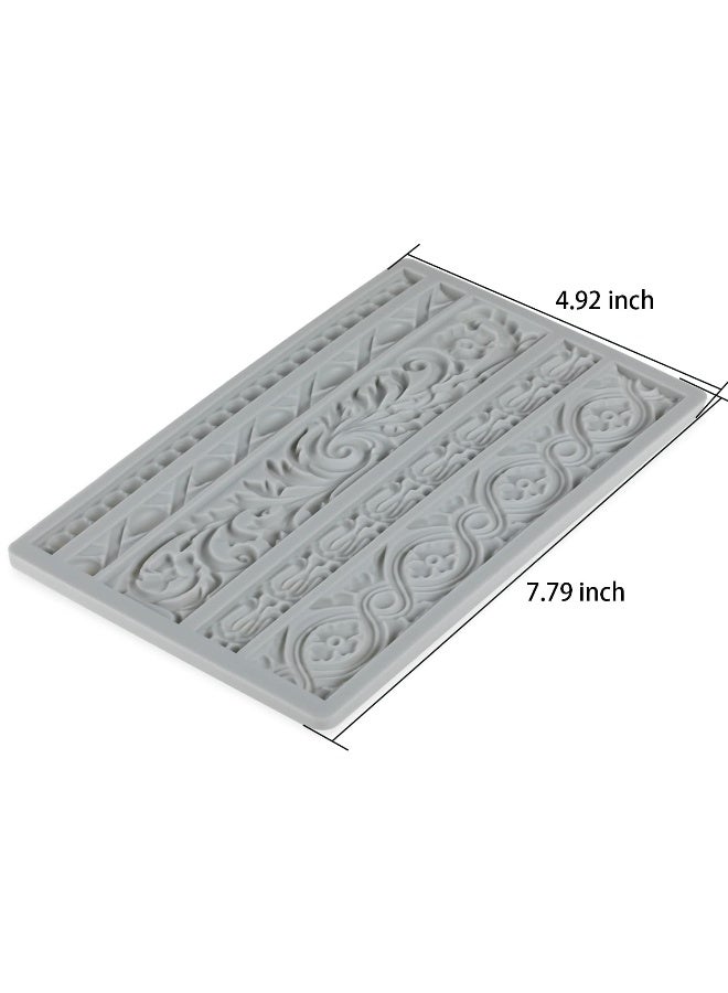 Neepanda DIY Baroque Scroll Relief Cake Border Silicone Molds, Baroque Style Curlicues Scroll Lace Fondant Silicone Mold, European Frame Cake Decorating Tools, Relief Flower Lace Mould Mat(Gray) - Image 4