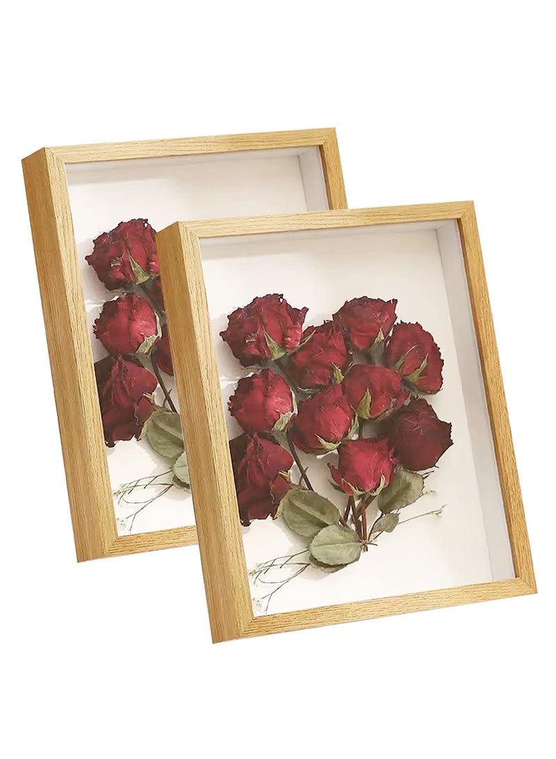 2pcs Shadow Box Frame Display Case 8x10'', Dried Flower Photo Frame, 3D Picture Frame Display Case Deeper 3cm with Transparent Acrylic Panel for Photos, DIY Crafts, Wedding Souvenir (Wood Color 8x10)  - Image 1