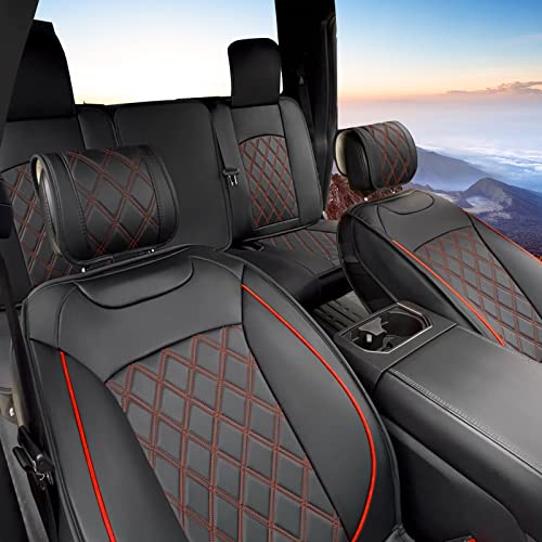 CarQiWireless Seat Covers Full Set 5 pcs for Ford F150 2009-2024 XL XLT Lariat King Ranch Platinum Tremor Crew Cab Pickup for F250 F350 F450 2017-2024 Waterproof Leather Cushion Rear & Front - Image 5