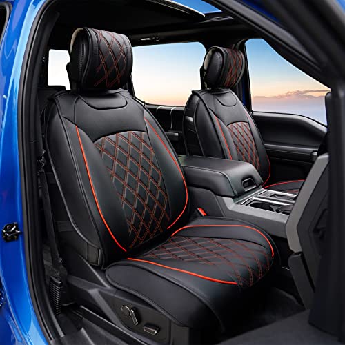 CarQiWireless Seat Covers Full Set 5 pcs for Ford F150 2009-2024 XL XLT Lariat King Ranch Platinum Tremor Crew Cab Pickup for F250 F350 F450 2017-2024 Waterproof Leather Cushion Rear & Front - Image 1