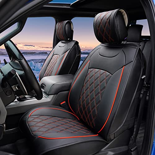 CarQiWireless Seat Covers Full Set 5 pcs for Ford F150 2009-2024 XL XLT Lariat King Ranch Platinum Tremor Crew Cab Pickup for F250 F350 F450 2017-2024 Waterproof Leather Cushion Rear & Front - Image 2