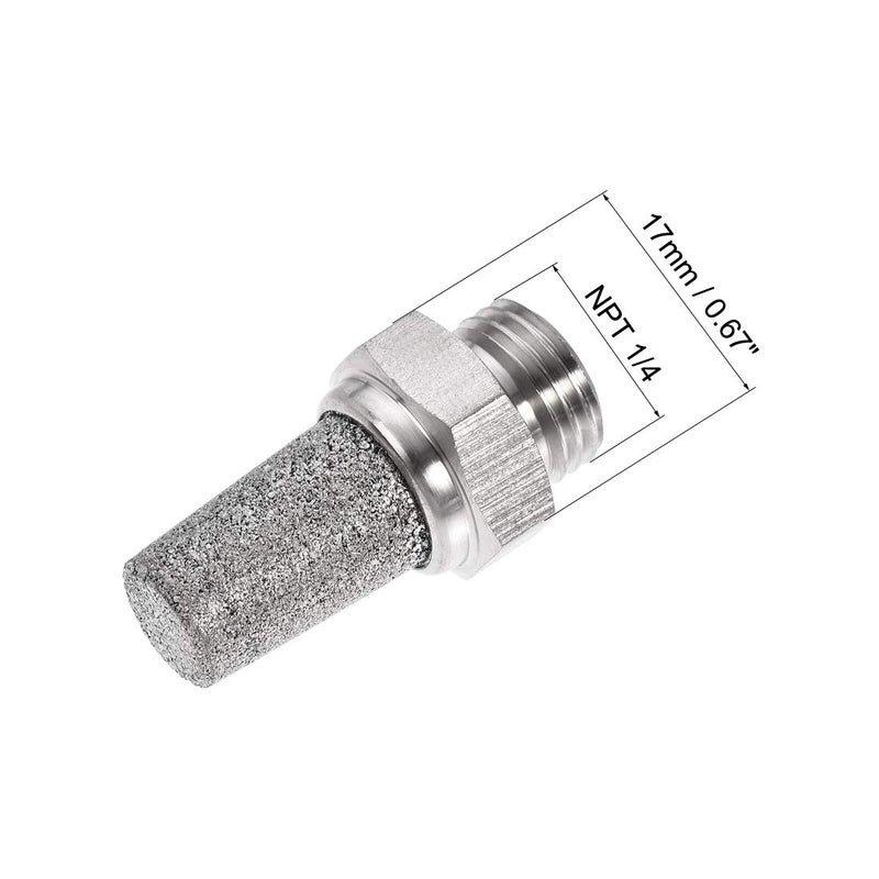 uxcell Exhaust Muffler NPT 1/4 Male Thread Sintered 316 Stainless Steel Breather Pneumatic Air Muffler - Image 3