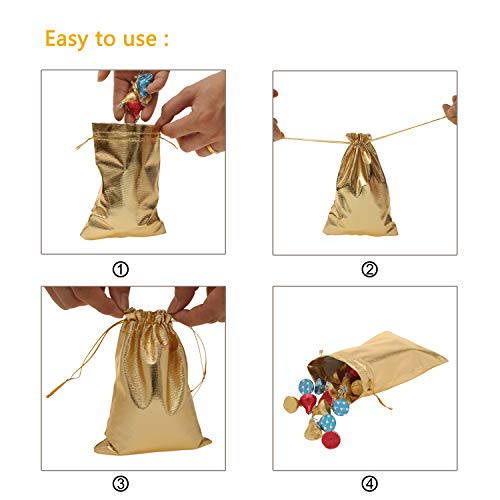 BEAVOING Pack of 100 3.54"x4.72" Heavy Duty Gold Drawstring Organza Jewelry Pouches Wedding Party Christmas Favor Gift Candy Chocolate Bags (Gold, 3.54"x4.72") - Image 5