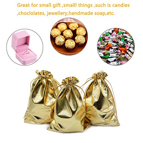 BEAVOING Pack of 100 3.54"x4.72" Heavy Duty Gold Drawstring Organza Jewelry Pouches Wedding Party Christmas Favor Gift Candy Chocolate Bags (Gold, 3.54"x4.72") - Image 3