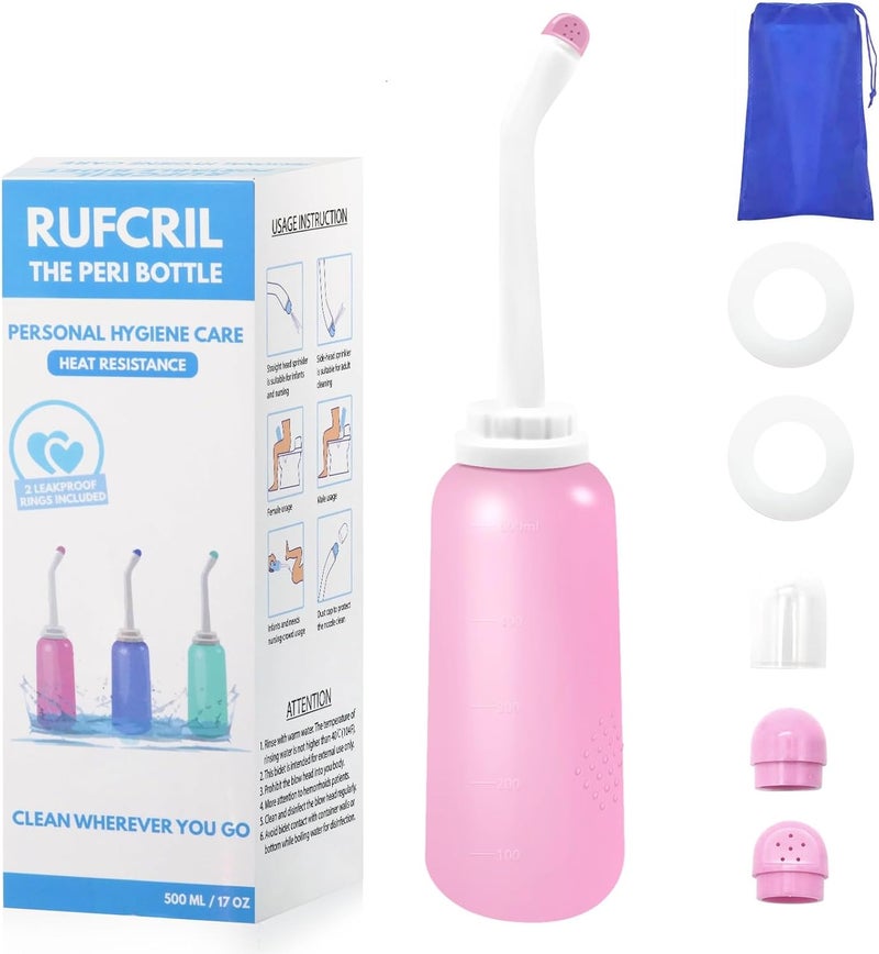 Peri Bottle – Portable Bidet Sprayer, Travel Bidet with Bag, 17oz (500ml) TPE Bottle (Boilable), Dual Sealing Rings – For Postpartum Care & Personal Hygiene – Ideal for Home & Travel - Image 1