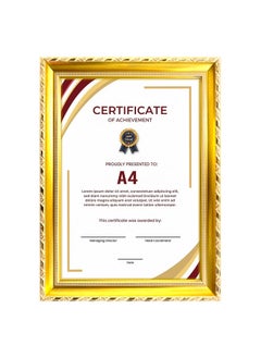 Decorhills Classic Design A4 Document Certificate Frame –  Real Glass, Wall Mount Tabletop Display, Gold, 25x34cm Frame Size, 1Pc  - Image 1