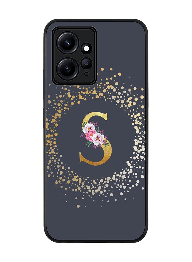 Stylizedd Rugged Black edge case for Redmi Note 12 4G Slim fit Soft Case Flexible Rubber Edges Anti Drop TPU Gel Thin Cover - Custom Monogram Initial Letter Floral Pattern Alphabet - S - Grey - Image 1