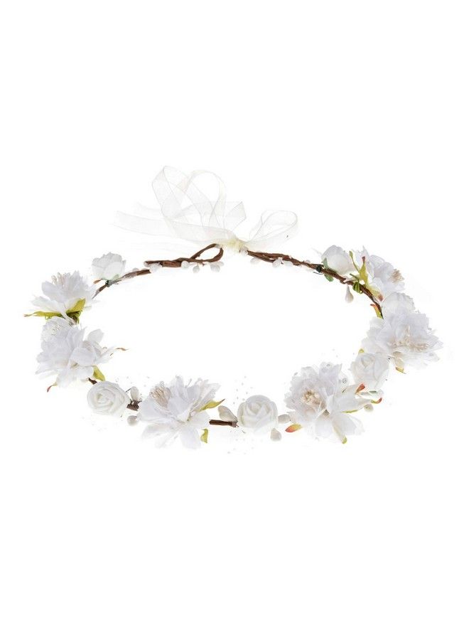 DDazzling Girls Breath Crown Flower Girl Crown Floral Headband Wedding Hair Wreath Photo Props (White) - Image 1