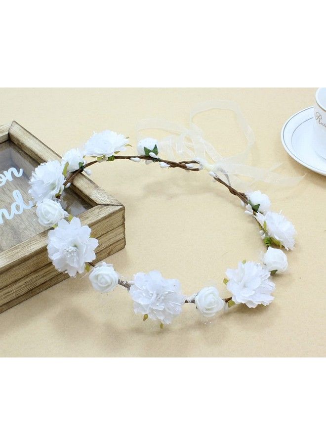 DDazzling Girls Breath Crown Flower Girl Crown Floral Headband Wedding Hair Wreath Photo Props (White) - Image 4