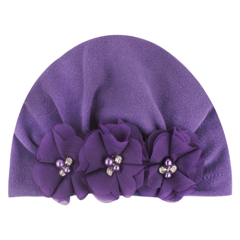 European and American autumn and winter New Baby creative chiffon bead hat soft and comfortable baby pullover hat childrens hair hat White - Image 3