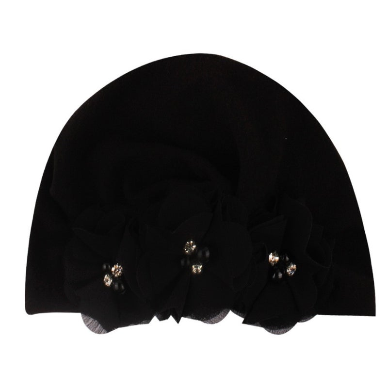European and American autumn and winter New Baby creative chiffon bead hat soft and comfortable baby pullover hat childrens hair hat White - Image 2