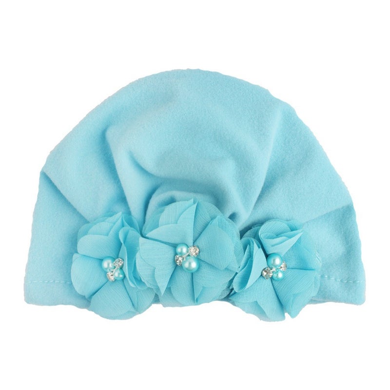 European and American autumn and winter New Baby creative chiffon bead hat soft and comfortable baby pullover hat childrens hair hat White - Image 4