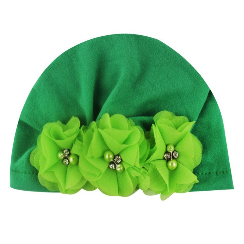 European and American autumn and winter New Baby creative chiffon bead hat soft and comfortable baby pullover hat childrens hair hat White - Image 5