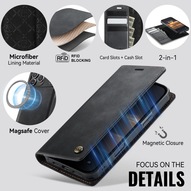 CaseMe Flip Leather Phone Case for iPhone 17 Pro & Samsung Galaxy A17 - PU+TPU, Magnetic, Stand, Card Slot, Anti-Drop - Image 5