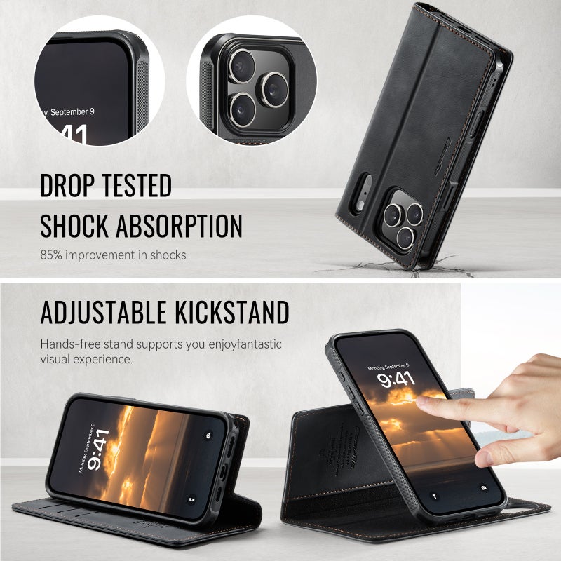 CaseMe Flip Leather Phone Case for iPhone 17 Pro & Samsung Galaxy A17 - PU+TPU, Magnetic, Stand, Card Slot, Anti-Drop - Image 4