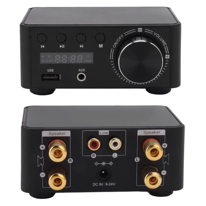 مضخم صوت ستيريو مدمج بقوة 50 واط مع بلوتوث 5.0 ومدخل USB وMicroSD ومدخل Aux لمكبرات صوت سطح المكتب - Image 4