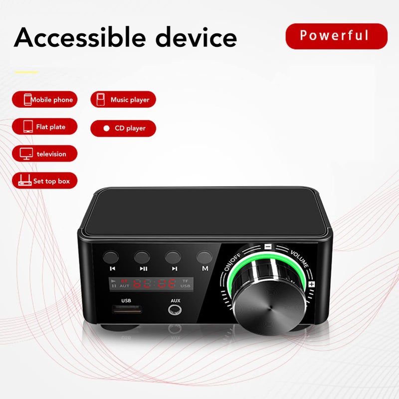 مضخم صوت ستيريو مدمج بقوة 50 واط مع بلوتوث 5.0 ومدخل USB وMicroSD ومدخل Aux لمكبرات صوت سطح المكتب - Image 3