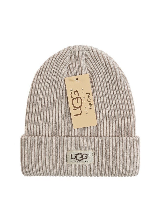 UGG Beige Ribbed Knit Beanie - Stylish & Warm Winter Essential 596Size