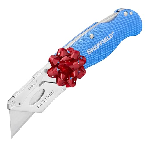 Sheffield 12113 Folding Utility Knife, Quick Change Utility Knife Blades, Compact Aluminum Handle, Box Cutter, Razor Blades Included - Image 1