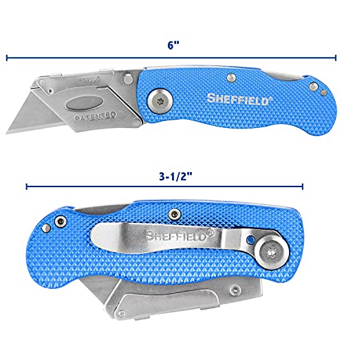 Sheffield 12113 Folding Utility Knife, Quick Change Utility Knife Blades, Compact Aluminum Handle, Box Cutter, Razor Blades Included - Image 2