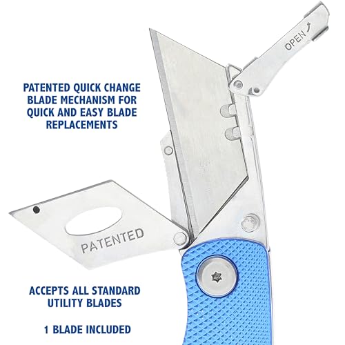 Sheffield 12113 Folding Utility Knife, Quick Change Utility Knife Blades, Compact Aluminum Handle, Box Cutter, Razor Blades Included - Image 4
