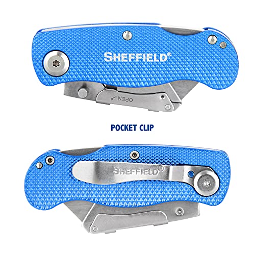 Sheffield 12113 Folding Utility Knife, Quick Change Utility Knife Blades, Compact Aluminum Handle, Box Cutter, Razor Blades Included - Image 3