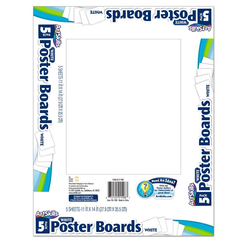 Artskills 11" x 14" Poster Board School and Craft Supplies, White, 5 Count (Pack of 1) - Image 1
