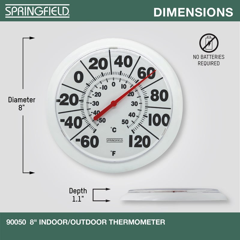 Springfield Indoor Outdoor Big and Bold Dial Thermometer, Wireless Thermometer with Easy to Read Large Numbers for Patio, Pool, and Indoor Areas, 8-Inch, White - Image 3