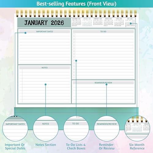BowCuk Desk Calendar 2026 - Standing Flip Desktop Calendar 2026, 12 Months(January 2026 - December 2026), 11" x 8.5", Large with Notes, To-dos, Yearly Overview, Thick Paper, Great for Easy Planning - Image 4