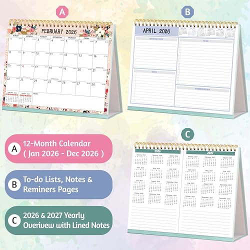 BowCuk Desk Calendar 2026 - Standing Flip Desktop Calendar 2026, 12 Months(January 2026 - December 2026), 11" x 8.5", Large with Notes, To-dos, Yearly Overview, Thick Paper, Great for Easy Planning - Image 5