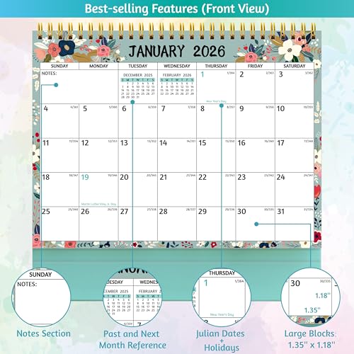 BowCuk Desk Calendar 2026 - Standing Flip Desktop Calendar 2026, 12 Months(January 2026 - December 2026), 11" x 8.5", Large with Notes, To-dos, Yearly Overview, Thick Paper, Great for Easy Planning - Image 3