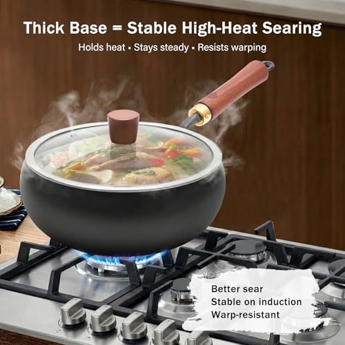 WANGYUANJI Carbon Steel Wok Pan Flat Bottom Iron Stir Fry Pan Induction Cookware 9.5 Inch Uncoated Small Traditional Skillet with Lid - Image 3
