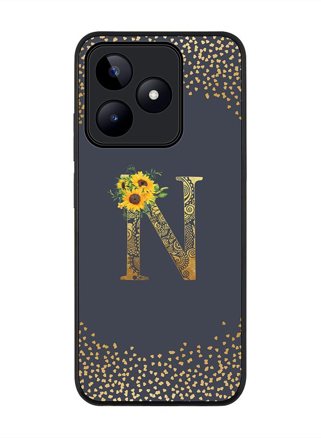 Stylizedd Rugged Black edge case for Realme C51 / Realme Note 50 4G,Custom Monogram Initial Letter Floral Pattern Alphabet - N (Grey) - Image 1