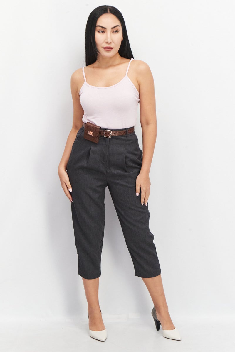 VERO MODA Women Regular Fit Belted With Pouch Pants, Black  - Image 4