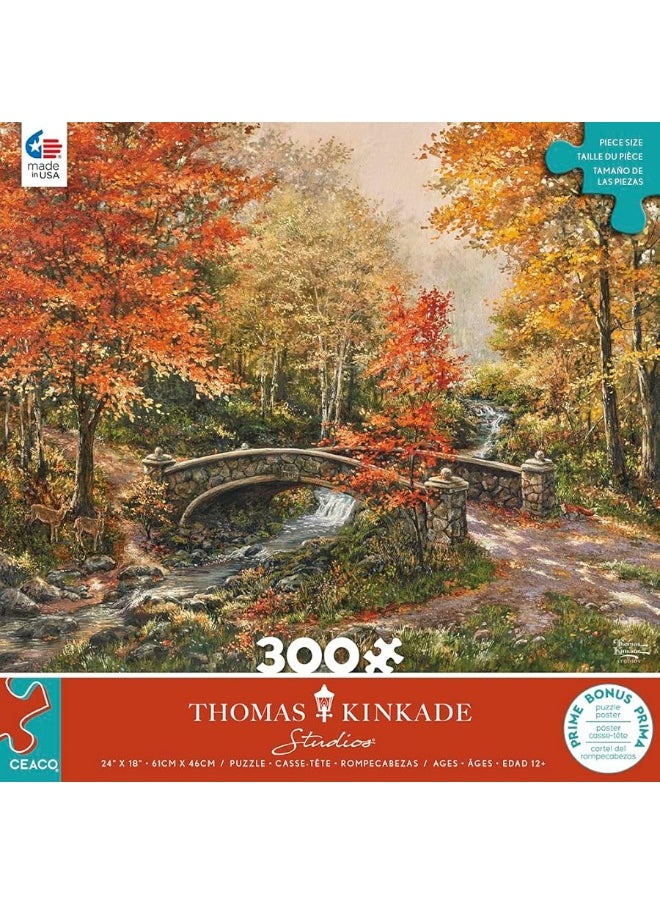 Ceaco Ceaco - Thomas Kinkade - Fall at Fox Creek Bridge - 300 Oversized Piece Jigsaw Puzzle  - Image 5