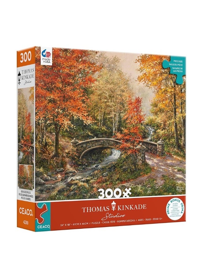 Ceaco Ceaco - Thomas Kinkade - Fall at Fox Creek Bridge - 300 Oversized Piece Jigsaw Puzzle  - Image 2
