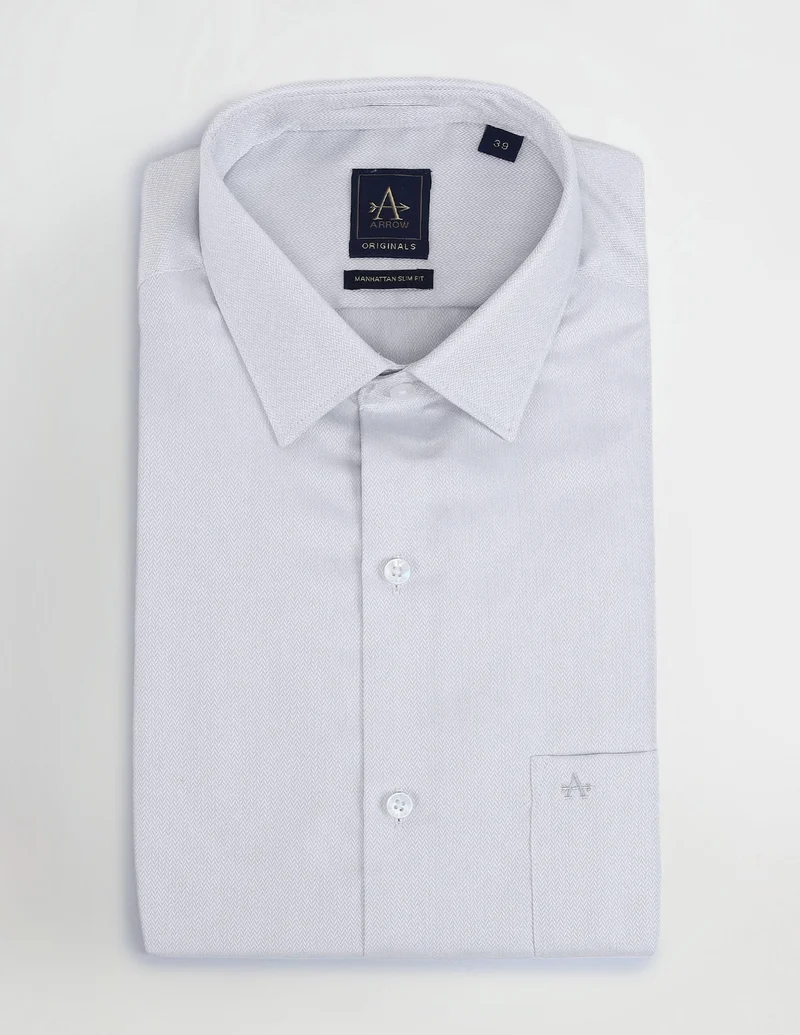 Arrow Light Grey Solid Manhattan Slim Fit Shirt for Men | Best Price UAE