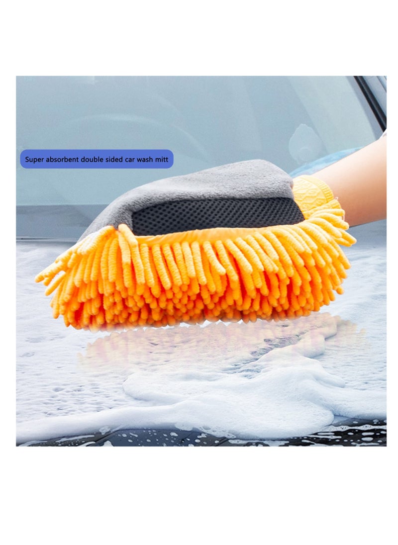 2 Pcs Car Wash Mitt Glove, Super Absorbent Wash Mitt for Car Washing, Microfiber Wash Mitt for Car Washing Household Cleaning,Orange