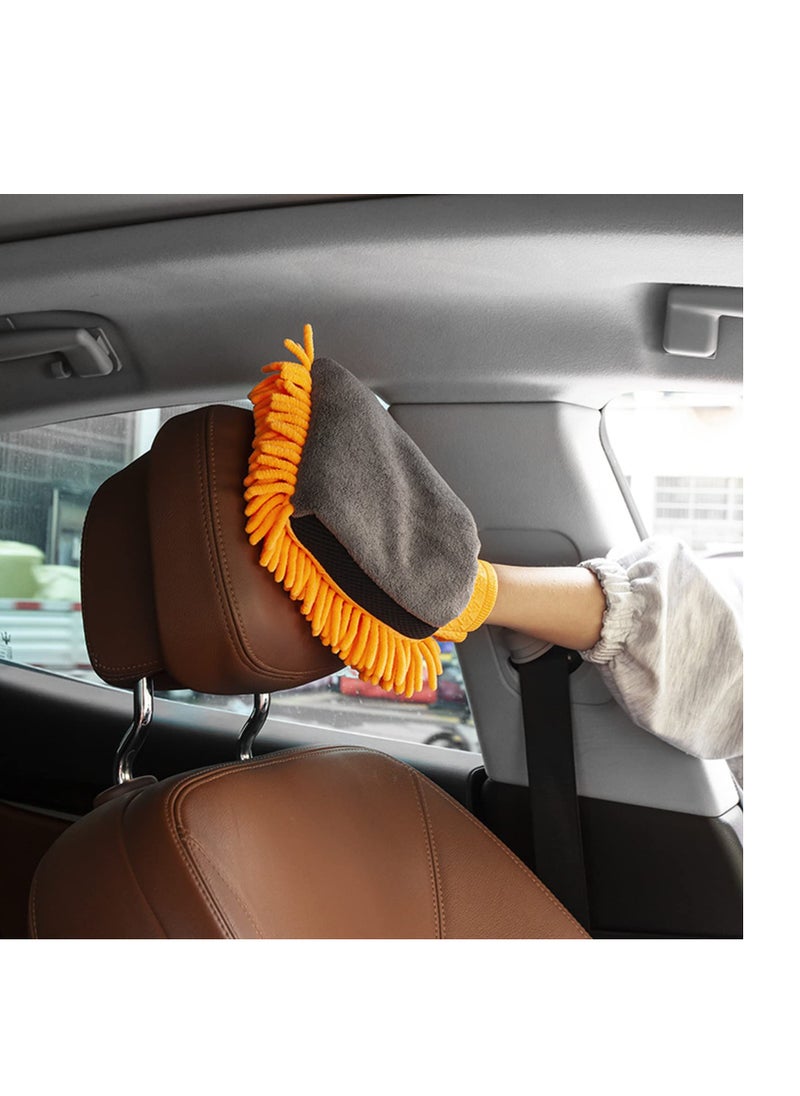 2 Pcs Car Wash Mitt Glove, Super Absorbent Wash Mitt for Car Washing, Microfiber Wash Mitt for Car Washing Household Cleaning,Orange