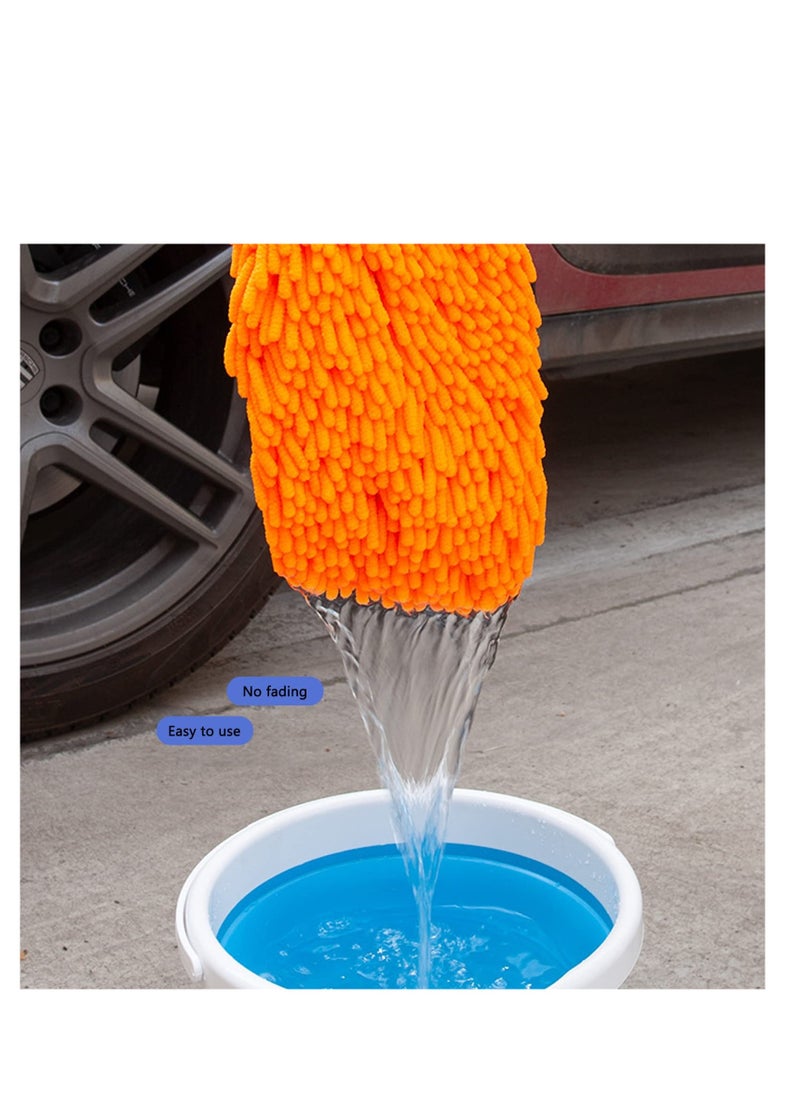 2 Pcs Car Wash Mitt Glove, Super Absorbent Wash Mitt for Car Washing, Microfiber Wash Mitt for Car Washing Household Cleaning,Orange