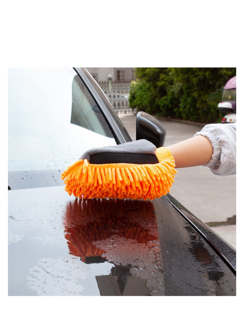 2 Pcs Car Wash Mitt Glove, Super Absorbent Wash Mitt for Car Washing, Microfiber Wash Mitt for Car Washing Household Cleaning,Orange