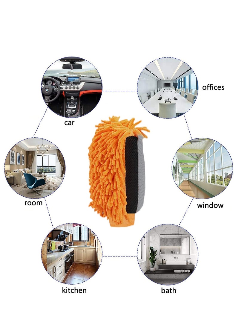 2 Pcs Car Wash Mitt Glove, Super Absorbent Wash Mitt for Car Washing, Microfiber Wash Mitt for Car Washing Household Cleaning,Orange