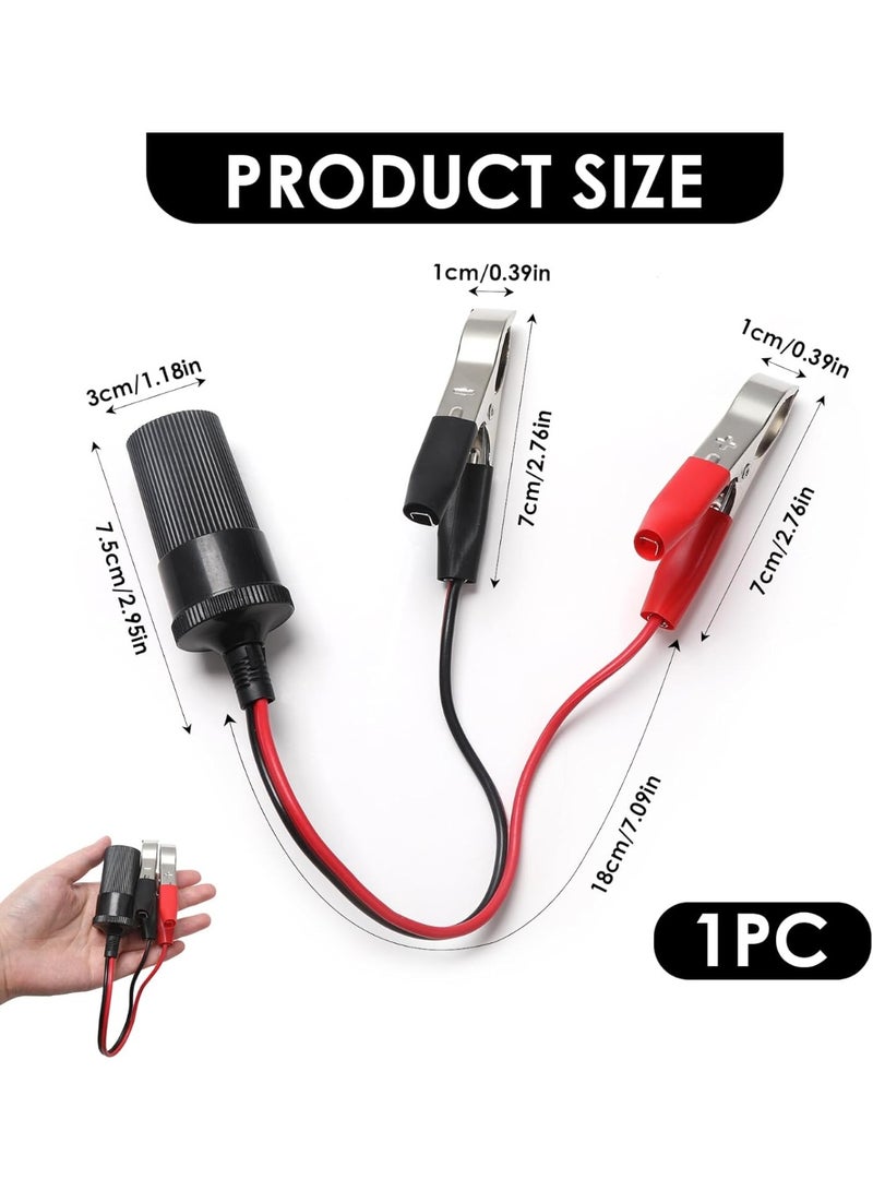12V/24V Female Car Cigarette Lighter Socket to Battery Alligator Clips - Heavy Duty Battery Clamp-on Extension Cable - Professional Power Connector for Vehicles and Campers - Image 2