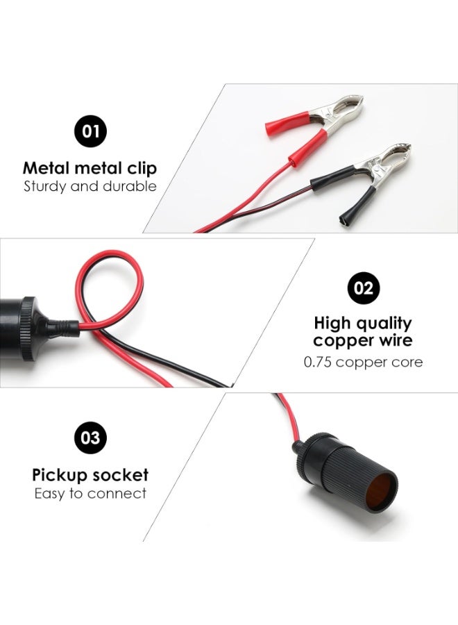 12V/24V Female Car Cigarette Lighter Socket to Battery Alligator Clips - Heavy Duty Battery Clamp-on Extension Cable - Professional Power Connector for Vehicles and Campers - Image 3
