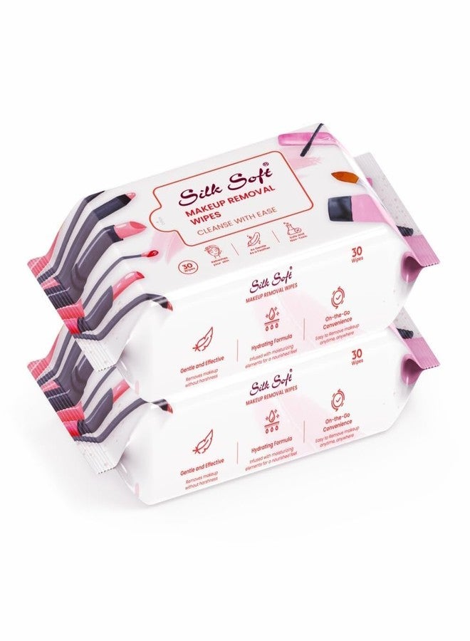 Silk Soft Makeup Remover Wipes, Ultra-Soft Thick Fabric, Waterproof Makeup Removal, Alcohol & Paraben-Free, Moisturizing, 30 Count (PACK OF 2) - Image 1