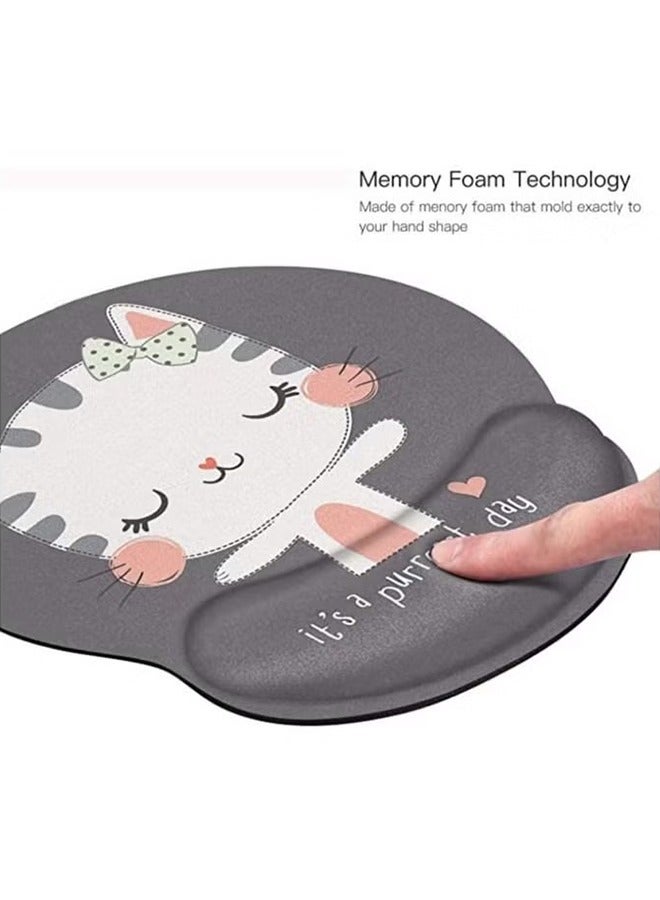 Ergonomic Mouse Pad with Wrist Support, Non-Slip Rubber Base Mousepad, for Home Office Gaming Working Computers Laptop, Easy Typing, Pain Relief, Memory Foam Rebound (Cute Cat) - Image 4