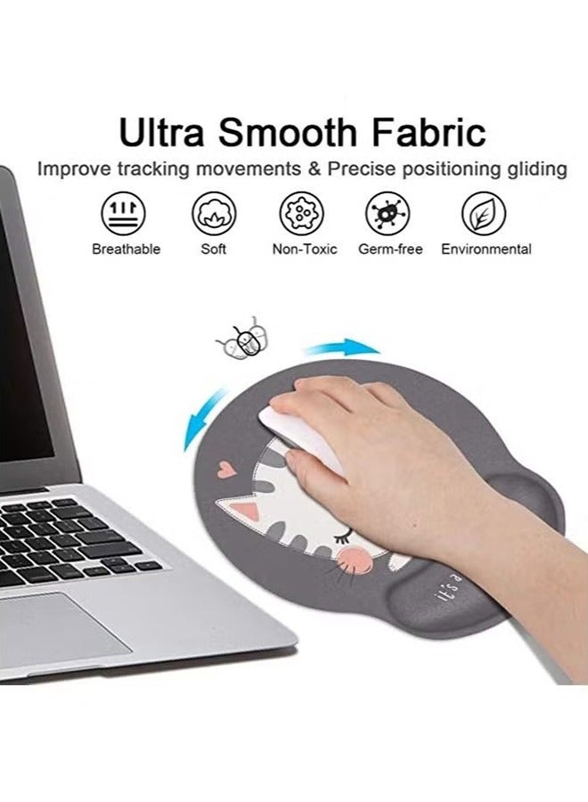 Ergonomic Mouse Pad with Wrist Support, Non-Slip Rubber Base Mousepad, for Home Office Gaming Working Computers Laptop, Easy Typing, Pain Relief, Memory Foam Rebound (Cute Cat) - Image 2