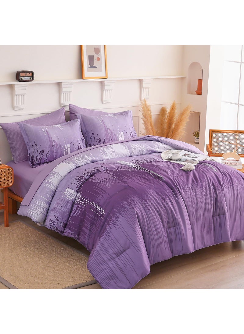WONGS BEDDING WONGS BEDDING Comforter Set King  Ombre Purple 7 Pieces Bed in a Bag Colorful Abstract Art Gradient Comforter Soft Microfiber Bedding Set with Flat Sheet  Fitted Sheet  Pillow Shams  Pillowcases  - Image 2